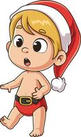 Baby boy santa trying to walk cartoon drawing vector