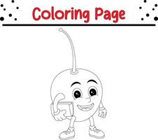 Cherry fruit cartoon character coloring page. coloring book for kids. vector