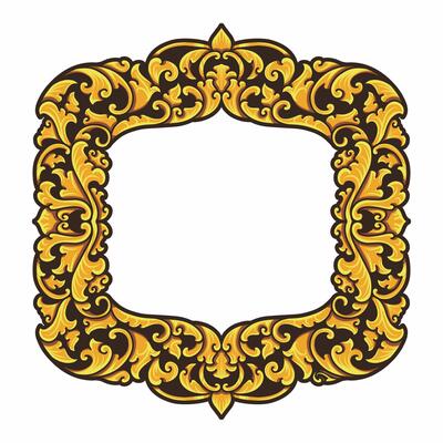 Isolated borders or frames ornament. Ornamental elements for your designs. Black and gold colors. Floral carving decoration for postcards or invitations for social media.