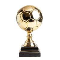 generado ai un dorado fútbol pelota trofeo en un negro base en transparente antecedentes png