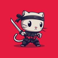 ninja gato linda dibujos animados ilustraciones vector