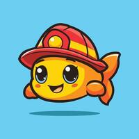 fish firefighter cute cartoon illustrations vector