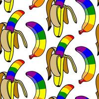un modelo de bananas de colores en un arcoíris. aislado frutas con color. un abierto y cerrado plátano en diferente posa un lgbt signo. adecuado para sitio web, Blog, producto embalaje, hogar decoración, papelería vector