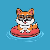 dog swimming cartoon cute illustrations vector