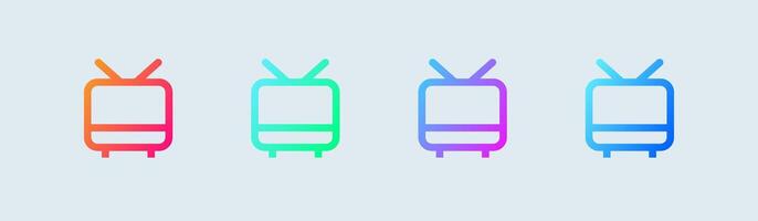 televisión línea icono en degradado colores. retro televisión señales ilustración. vector