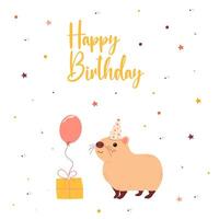 contento cumpleaños tarjeta con capibara.invitación modelo. ilustración de un bebé tarjeta. vector