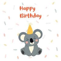 contento cumpleaños tarjeta con invitación.koala modelo. ilustración de un bebé tarjeta. vector