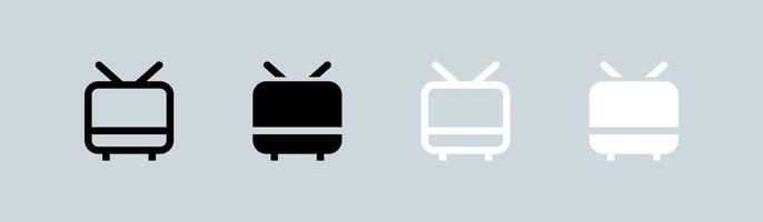Television icon set in black and white. Retro tv signs illustration. vector