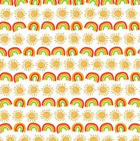 Cute rainbow and sun images lined up on white vector