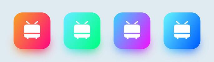 televisión sólido icono en cuadrado degradado colores. retro televisión señales ilustración. vector