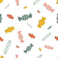 Seamless pattern with holiday candies in cute doodle style. Baby design with holiday clip art for wrapping paper, print, fabric, scrapbook. Bright festive background vector