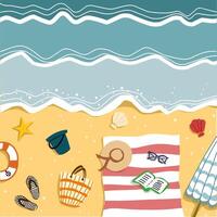 Sand and surf beach landscape with vacation equipment In summer vector