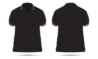 Black casual polo shirt template with orange stripes front and back view vector