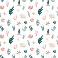 Seaweed seamless pattern. Hand drawn plants botanical texture. Great for fabric, textile, apparel, walloper, digital paper. Isolated on white background vector