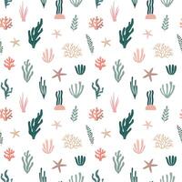 Seaweed seamless pattern. Hand drawn plants botanical texture. Great for fabric, textile, apparel, walloper, digital paper. Isolated on white background vector