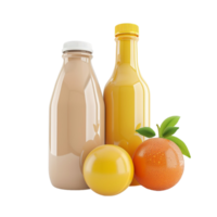 generado ai naranja jugo, Leche y naranja jugo bottel en transparente antecedentes png