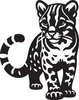 Ocelot cat standing silhouette illustration. vector