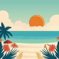 Tropical beach with palm trees and sun vector