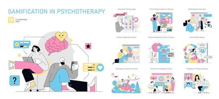 Gamification In Psychotherapy. Flat Illustration vector