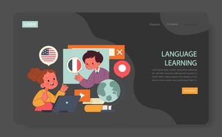 Children learn. Elementary school classes. Kids studying English and French. vector