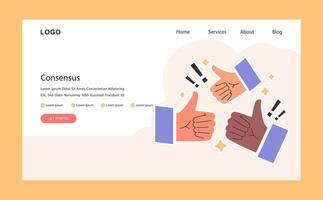Multiple thumbs up unite web or landing. Collective consensus or agreement. vector