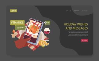 Celebrating Thanksgiving web banner or landing page dark or night vector