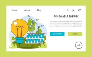 Renewable energy web banner or landing page. Solar panel clean energy. vector
