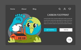 Carbon footprint night or dark mode web banner or landing page. vector