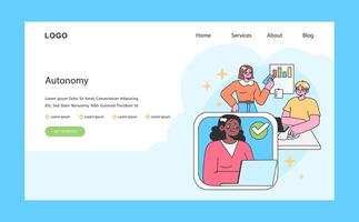 autonomía web o aterrizaje. empoderado mujer aprueba Tareas remotamente vector