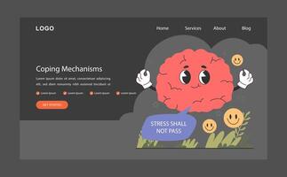 Coping mechanism web banner or landing page dark or night mode. vector
