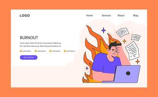 trabajo agotamiento web bandera o aterrizaje página. afligido hombre rodeado vector
