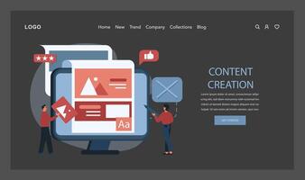 Content creation web banner or landing page dark or night mode. vector