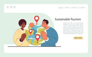 Sustainable tourism web banner or landing page. Ecotourism, eco-friendly vector