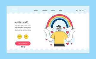 mental salud y emocional bienestar web bandera o aterrizaje página vector