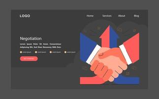 Negotiations dark or night mode web, landing. Employees finding vector