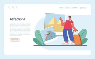 Tourism web banner or landing page. People traveling the world seeing vector
