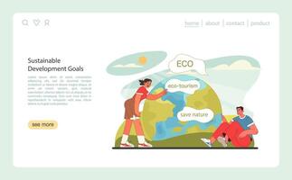 Sustainable tourism web banner or landing page. Sustainable development vector