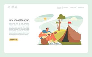 sostenible turismo web bandera o aterrizaje página. ecoturismo, Respetuoso del medio ambiente vector