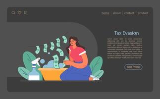 Tax evasion web banner or landing page dark or night mode. Financial vector