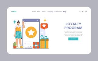 Loyalty reimagined web or landing. Woman engaging with a digital loyalty vector