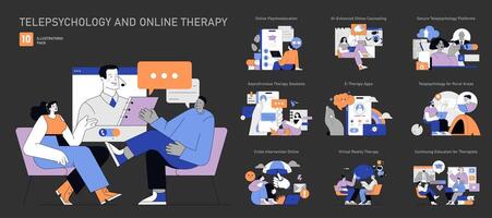 telepsicología y en línea terapia. plano ilustración vector