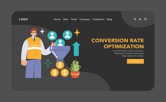 Digital marketing expert navigates Conversion Rate Optimization. vector