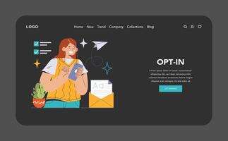 Enthusiastic user subscribes via phone, embracing opt-in marketing vector