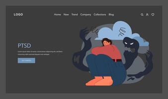 Post traumatic stress disorder web banner or landing page dark or night vector