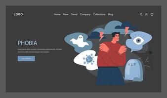 Phobia web banner or landing page dark or night mode. Human's vector