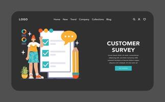 Customer feedback web banner or landing page dark or night mode vector