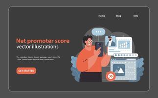 Net promoter score concept. Illustration captures measuring customer loyalty. vector