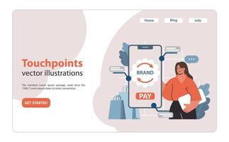 Touchpoints concept. Marketer aligns brand's presence across mobile interface. vector