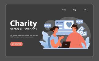 Online charity and charitable foundation night mode or dark mode web vector