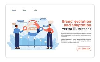 Brand Evolution and Adaptation Illustration. Professionals analyzing and implementing. vector